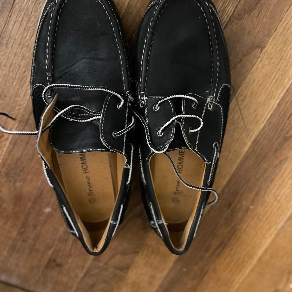 Black Leather Boat Shoes